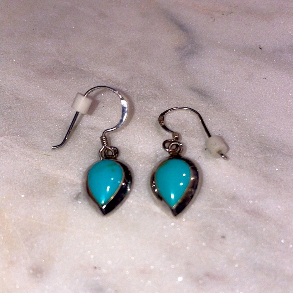 Silver Turquoise Pear Shaped Earrings